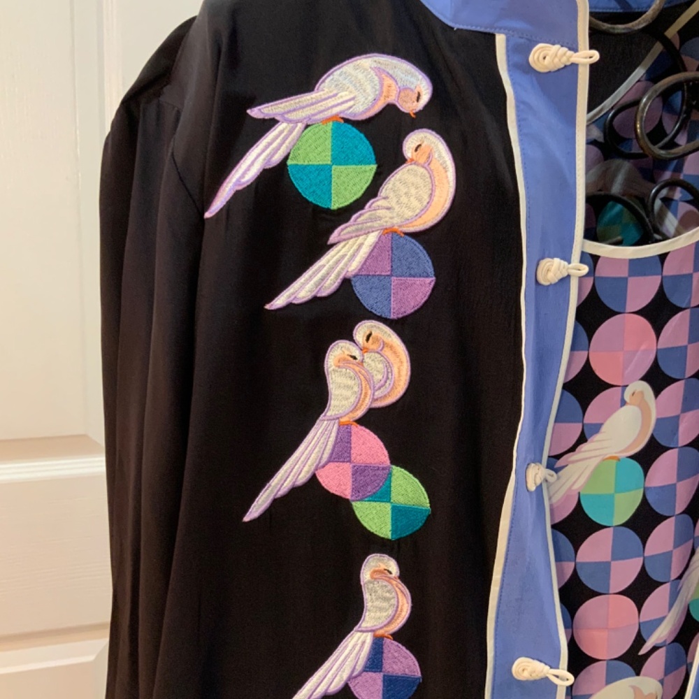 Bob Mackie Black and Blue Blouse with Multicolor Accents - Picture 3 of 12